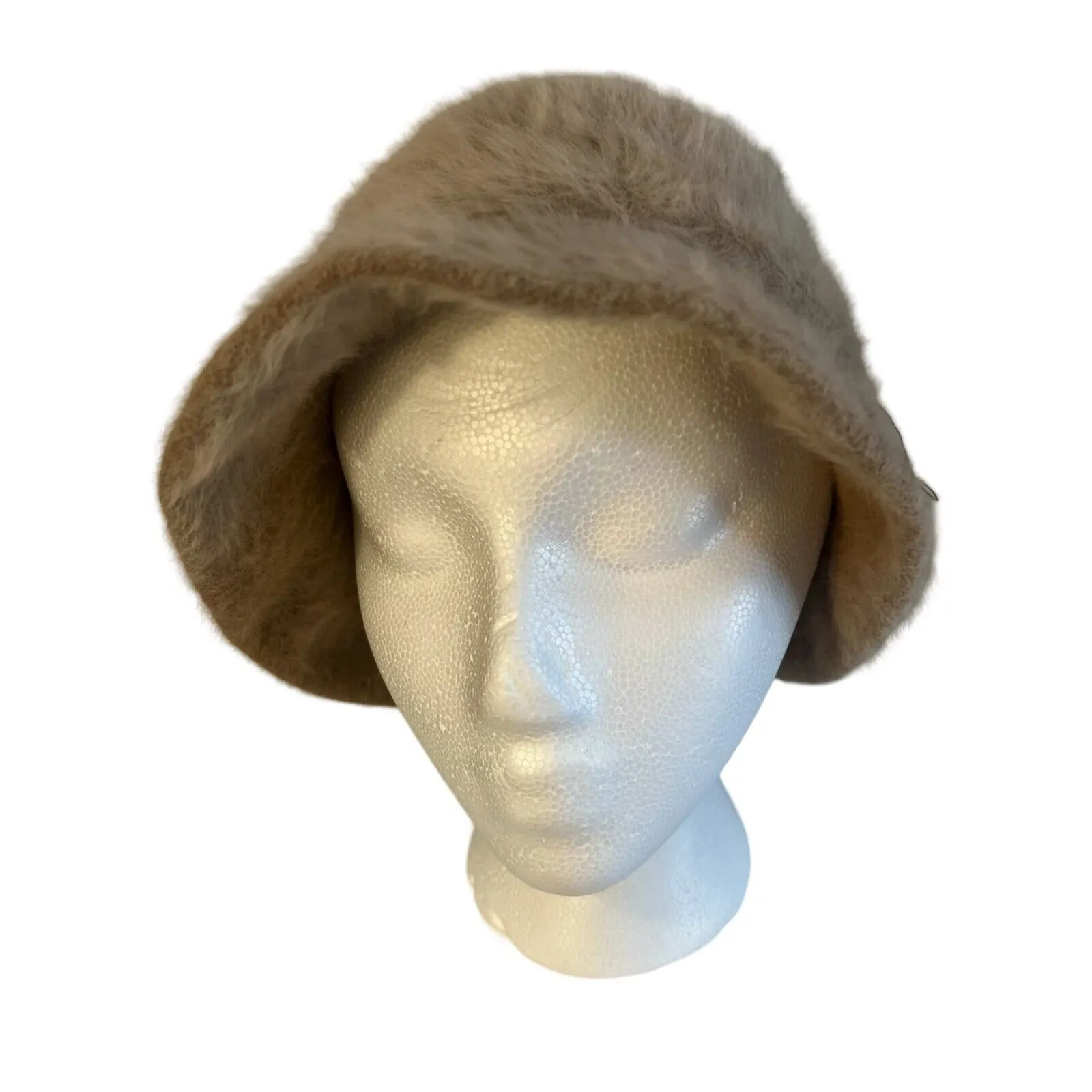 Vintage KANGOL Furgora Hat Tan Angora Rabbit Fur Bucket Hat Made in England Boho - Image 2