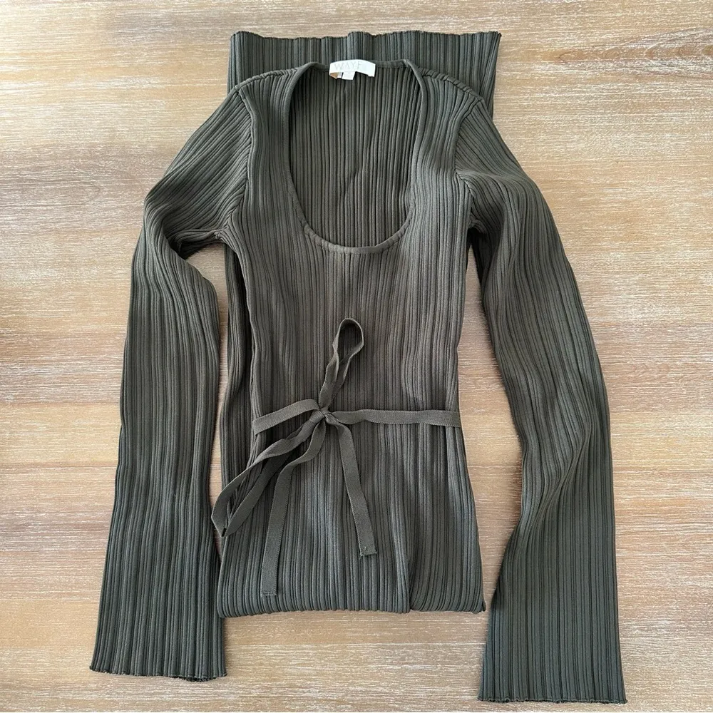 WAYF Alexi Long Sleeve Rib Midi Dress Olive - Image 3