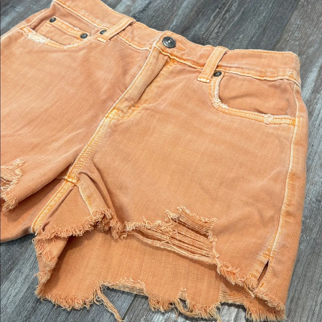Aerie Daydream Solid Coral Colored Light Wash Denim Distressed Jean Shorts XS - Image 5
