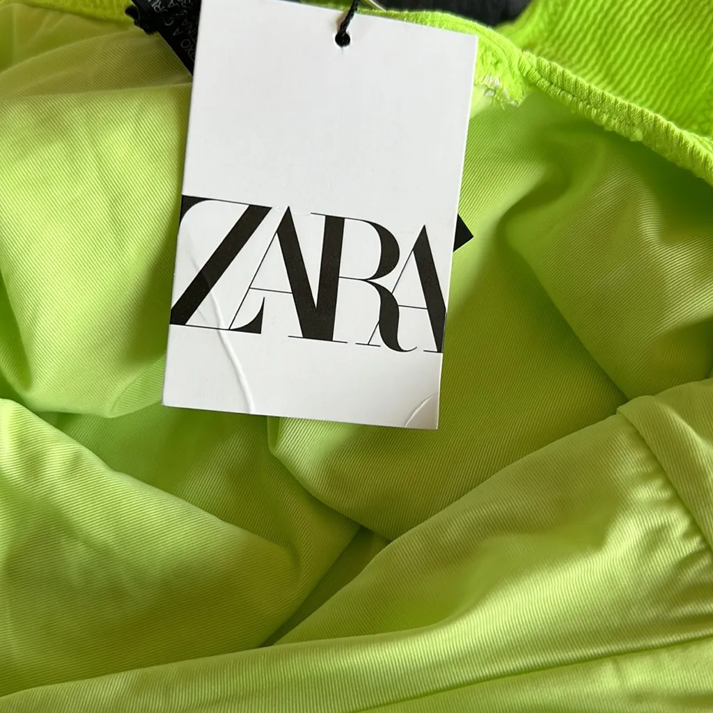 NWT Zara Lime Green Textured Swimsuit Plunge Neckline Shoulder Pads - Image 6