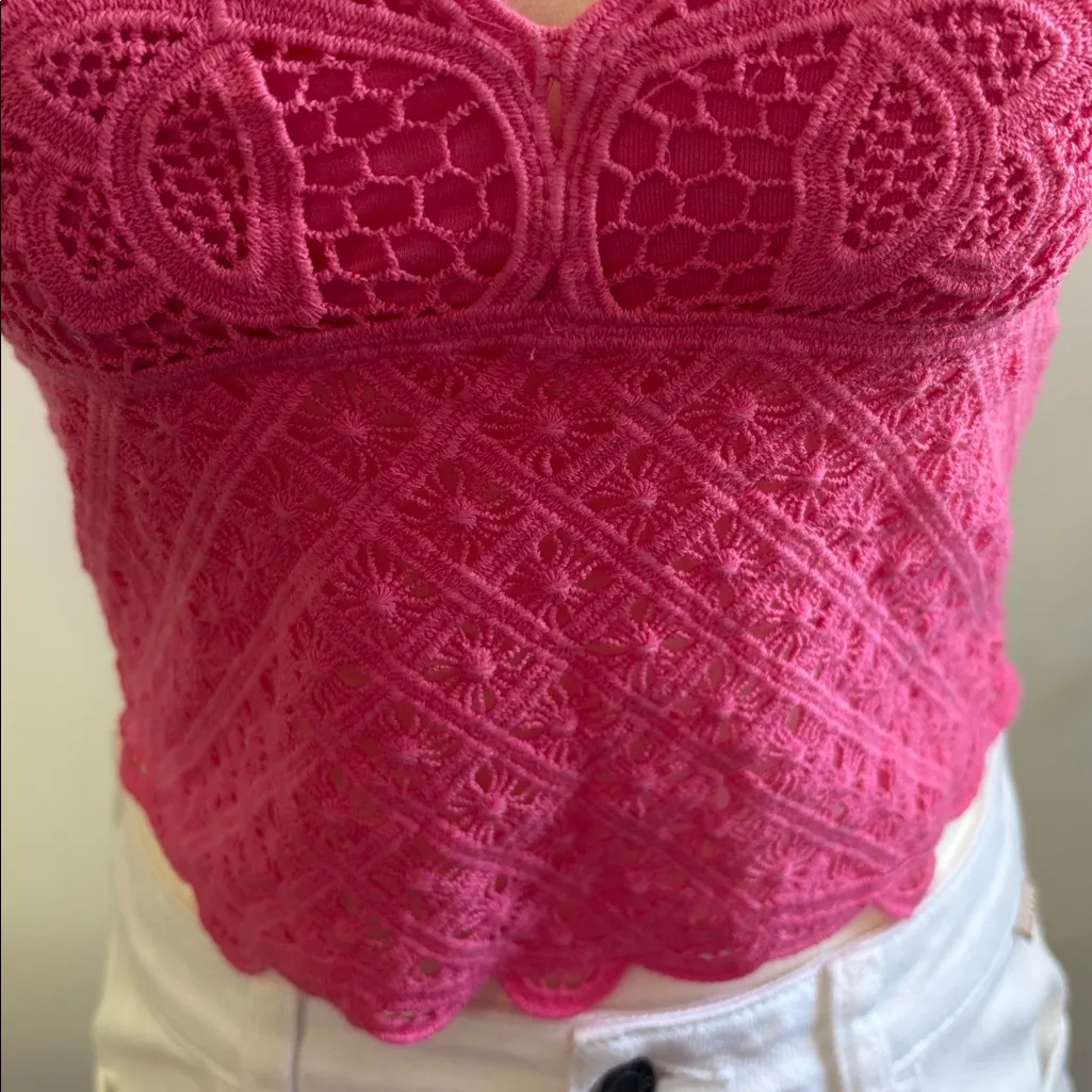 Pink Lace Crochet Cami Top - Image 3