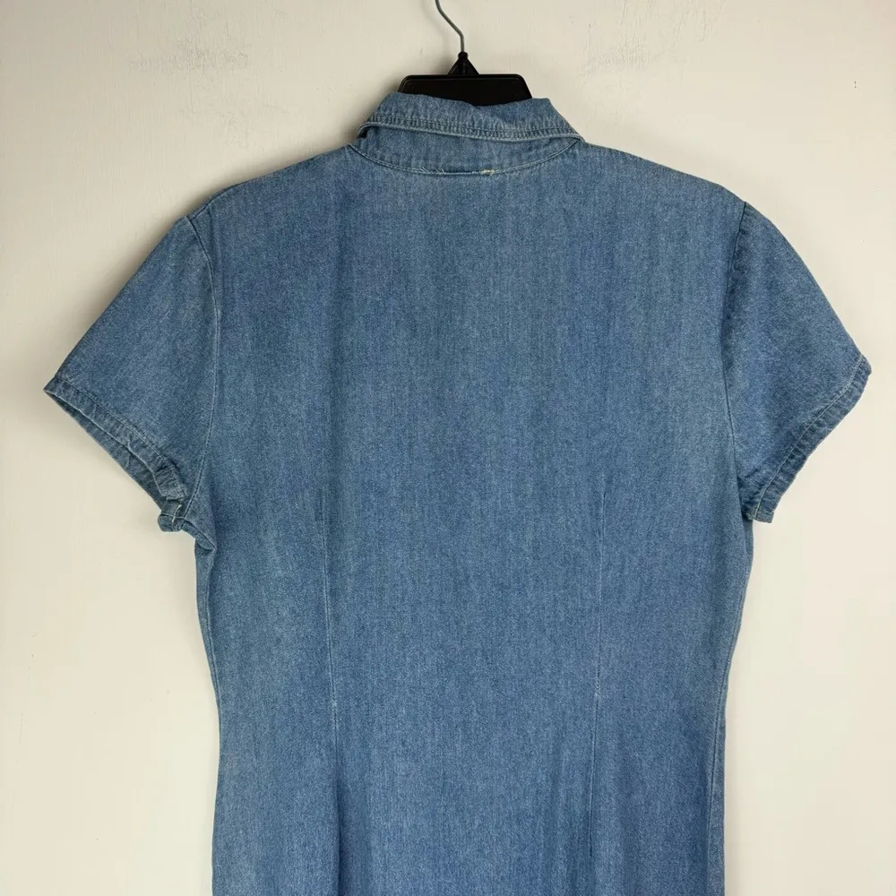 Vtg Y2K Womens Denim Dress Sz Medium Zip Front Western Chic - Image 12