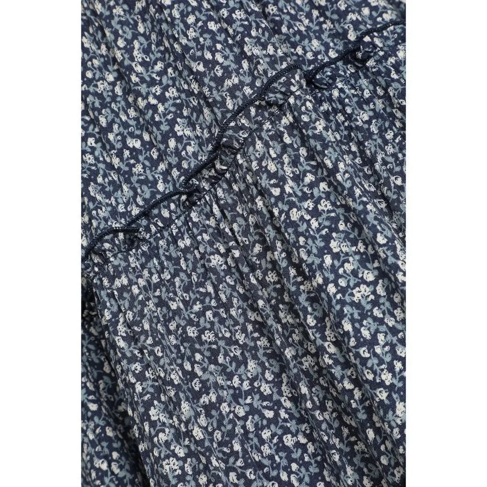 ✨Lulus Sitting in the Sun Navy Blue Floral Print Ruffled Babydoll Sz L Dress✨ - Image 7