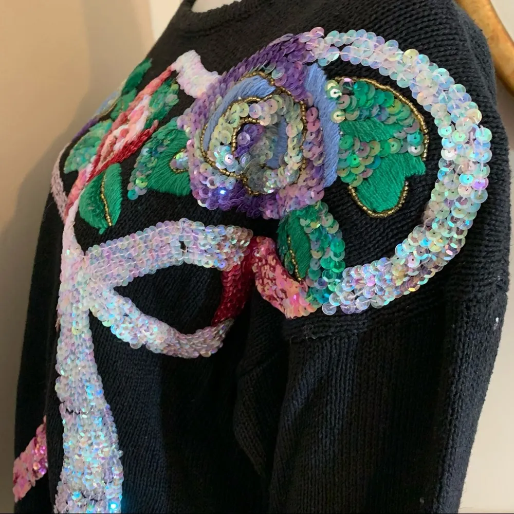 Kithie Lee sequins black sweater vintage size L - Image 4