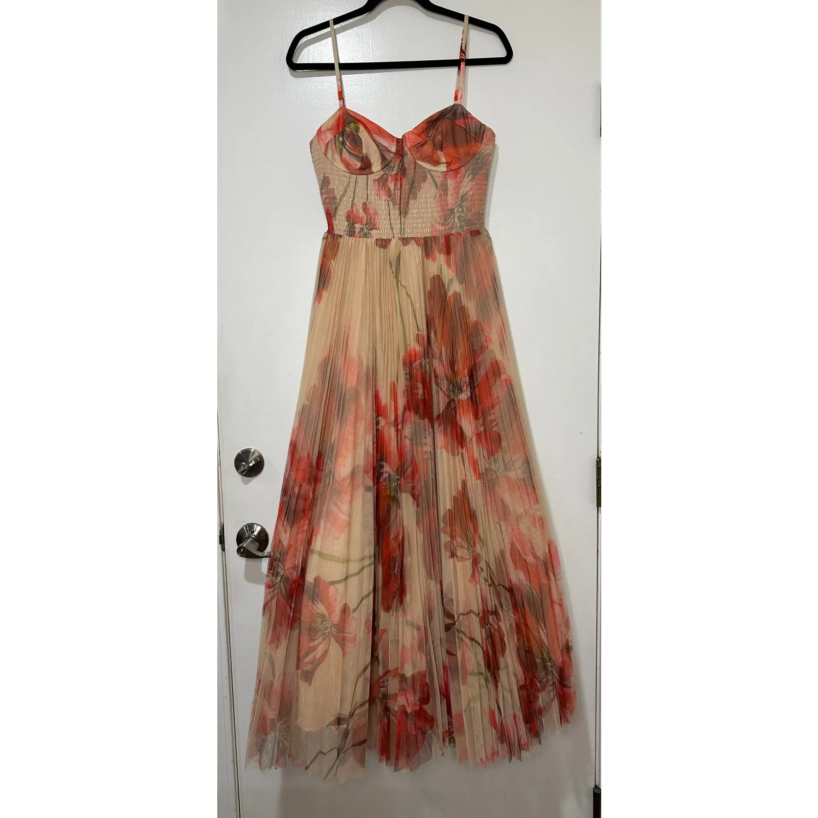 Hutch Smocked Tulle Gown Dress Taupe Red Size Medium NWT Wedding Romantic Fairy - Image 2