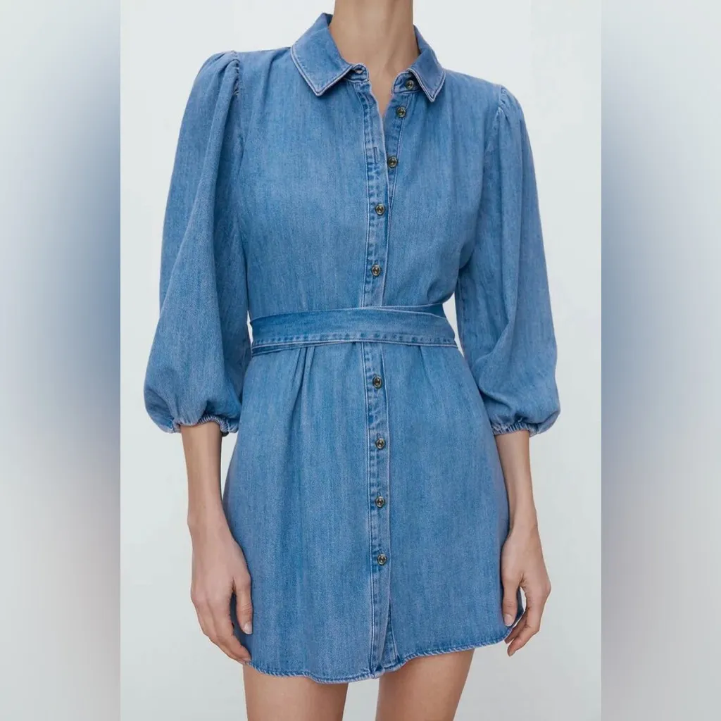 ZARA *NWT* Blue Denim Button-Up Dress - Image 2