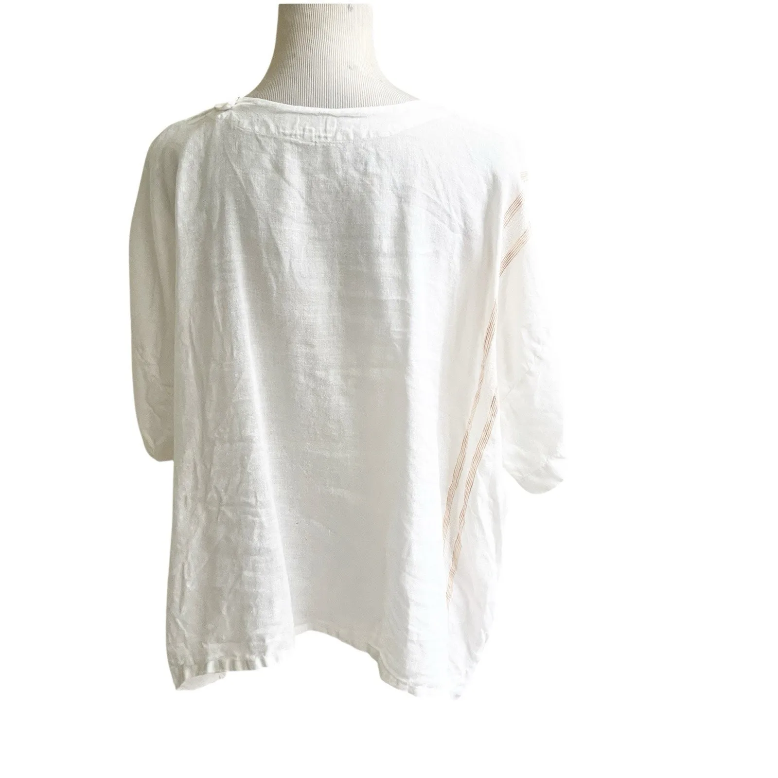 Eskandar Women’s Linen Tunic Boxy White Tan Colorblock Size XS Oversized Beach - Image 8