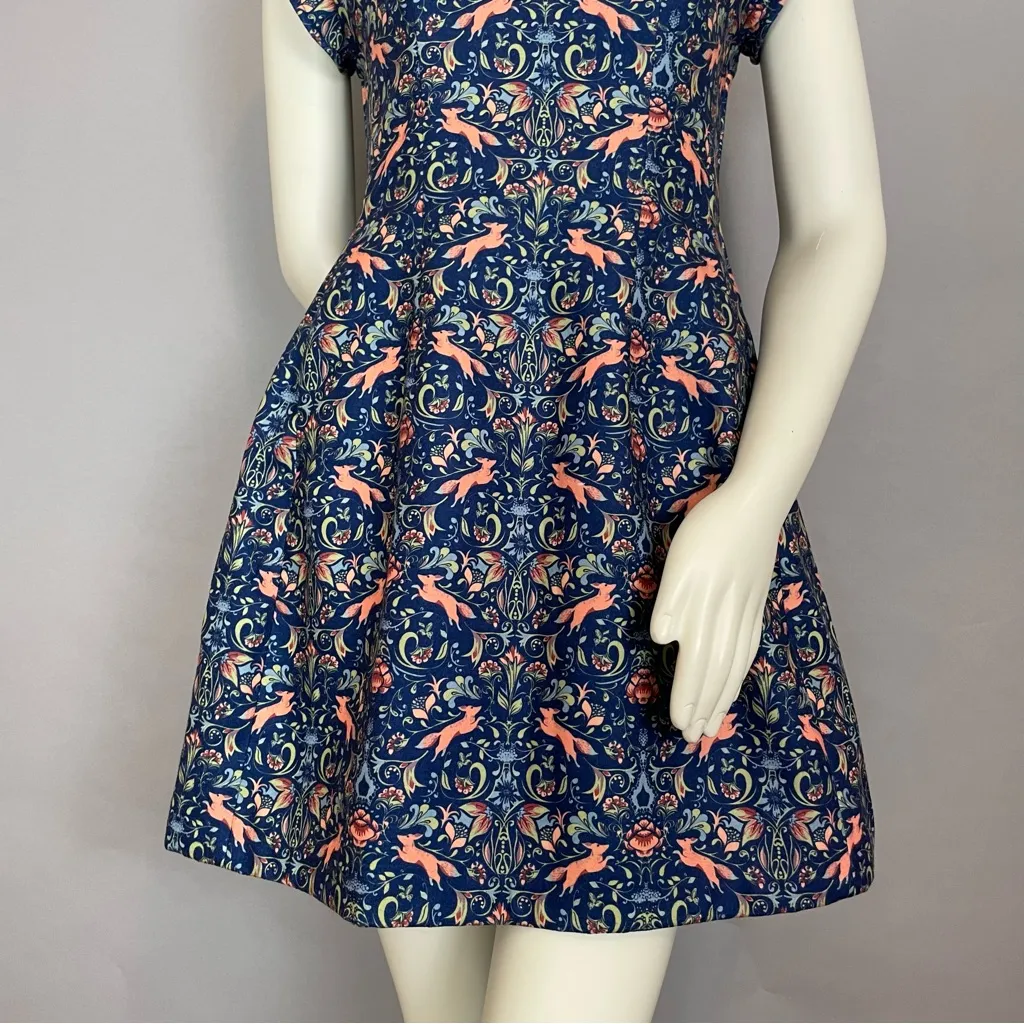 Pink Martini Dress Fox Print Blue Floral A-Line Lined Small Women‎ Cap Sleeves - Image 9