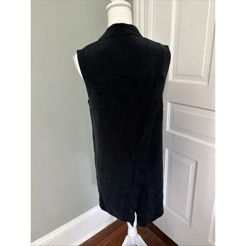 REBECCA MINKOFF Bitten Silk Shawl Collar Vest Jacket Top Black Medium - Image 3