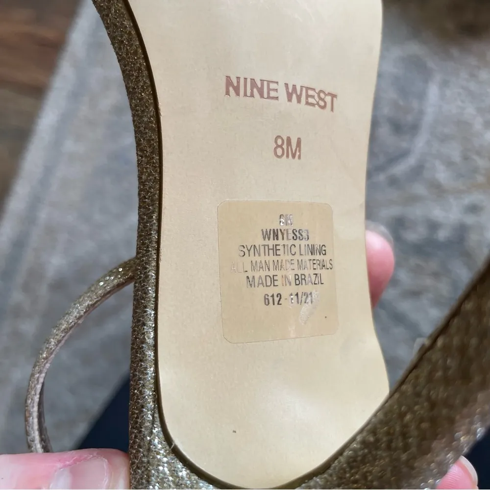 Vintage Nine West Gold Glitter Square Toe Ankle Strap Nudist Prom Wedding Heel 8 - Image 6