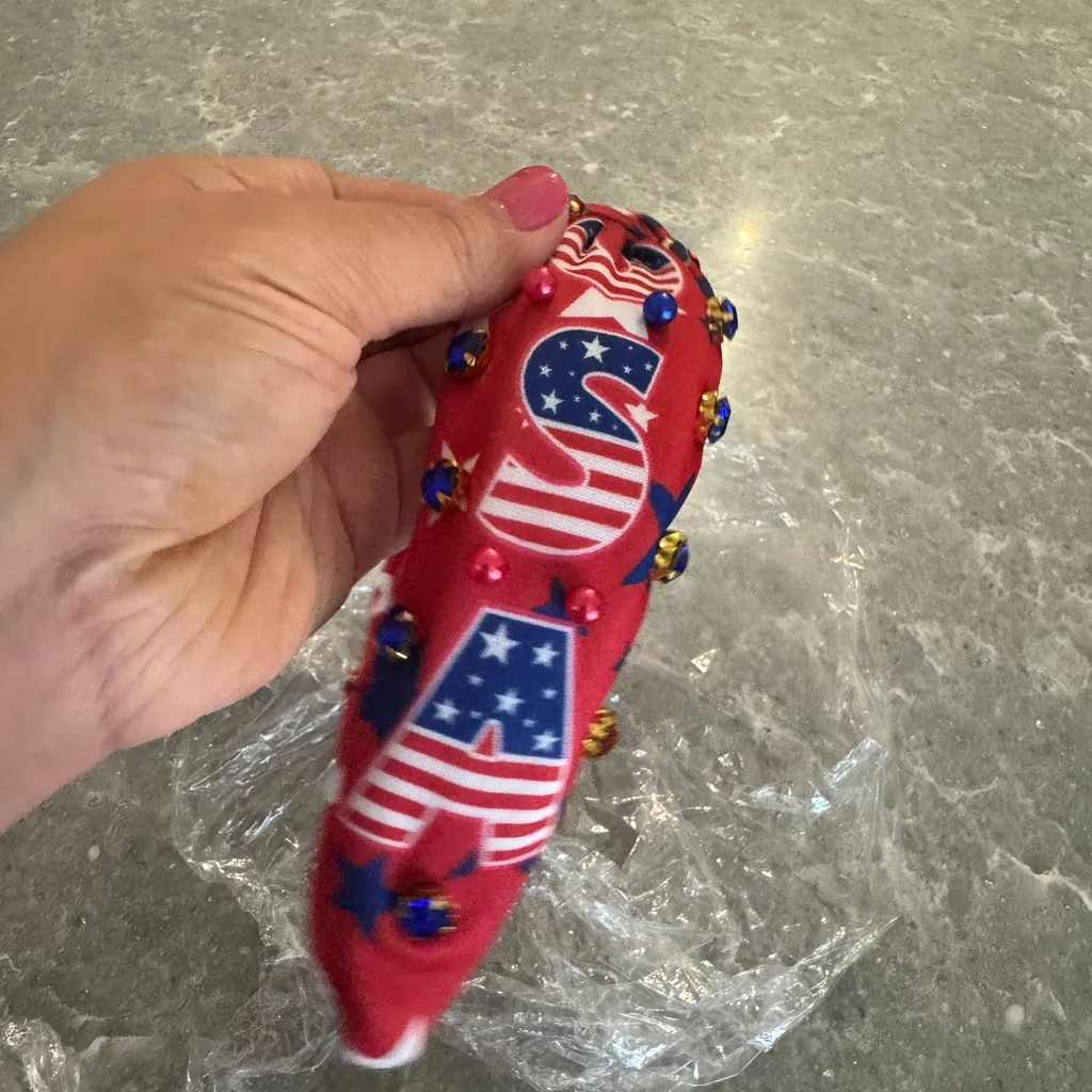 USA Beaded Headband Red - Image 5