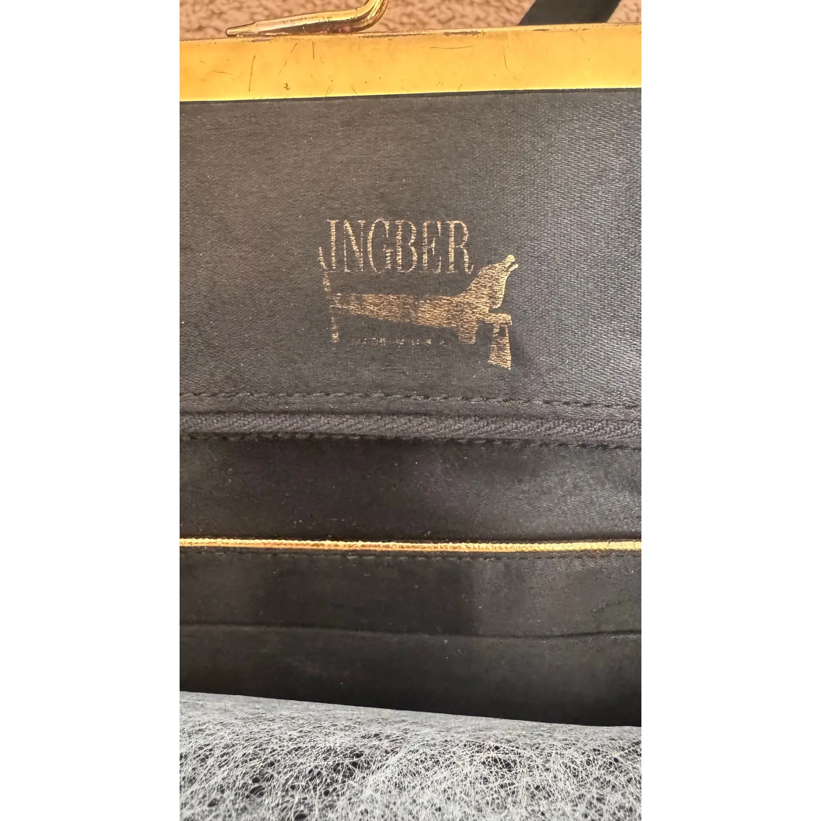 Vintage 1940s Ingber Black Fabric Evening Bag w/ Bow Handle & Gold Frame - Image 14