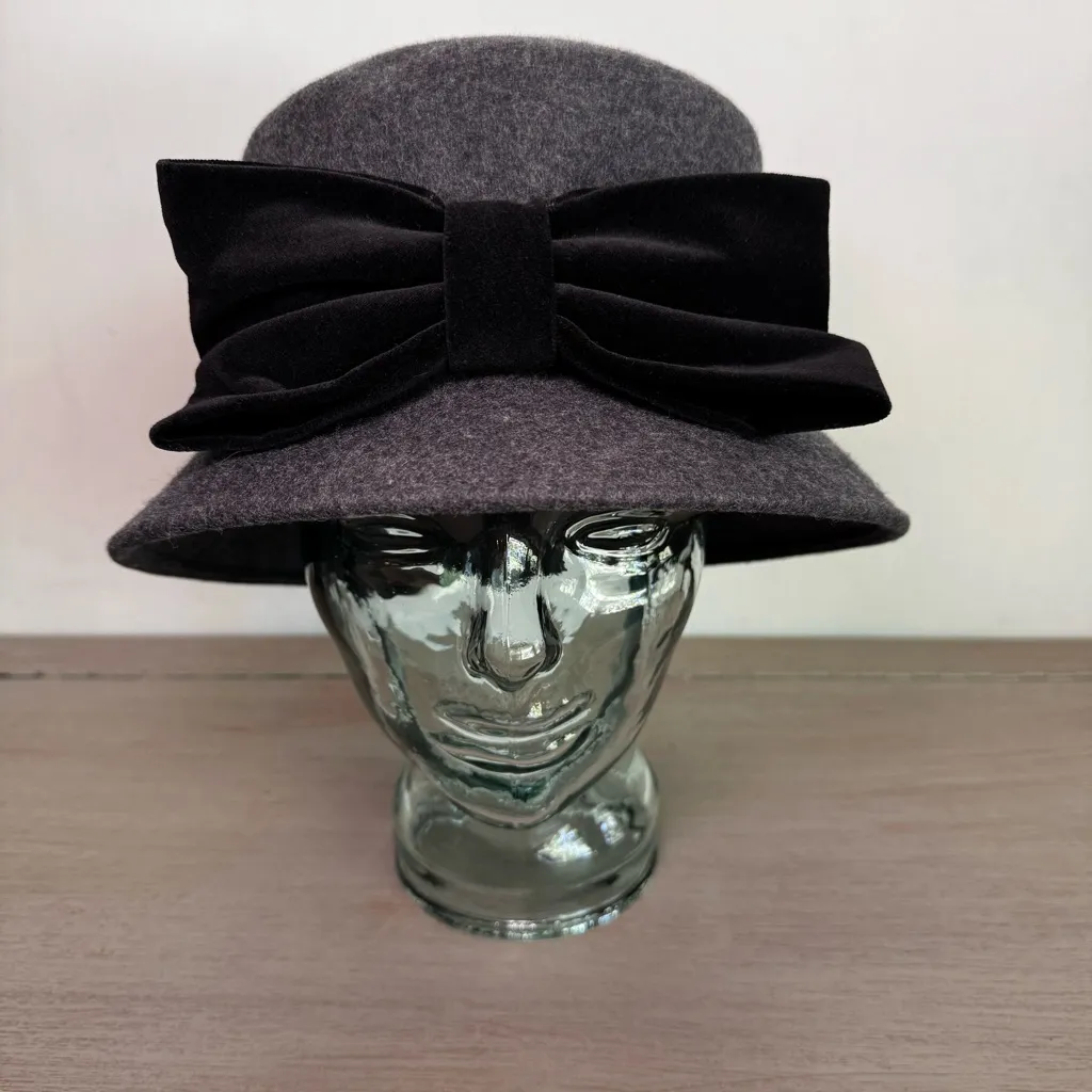 Patricia Underwood So Patricia! Women’s Wool Grey Cloche Hat Big Bow One Size Gray - Image 1