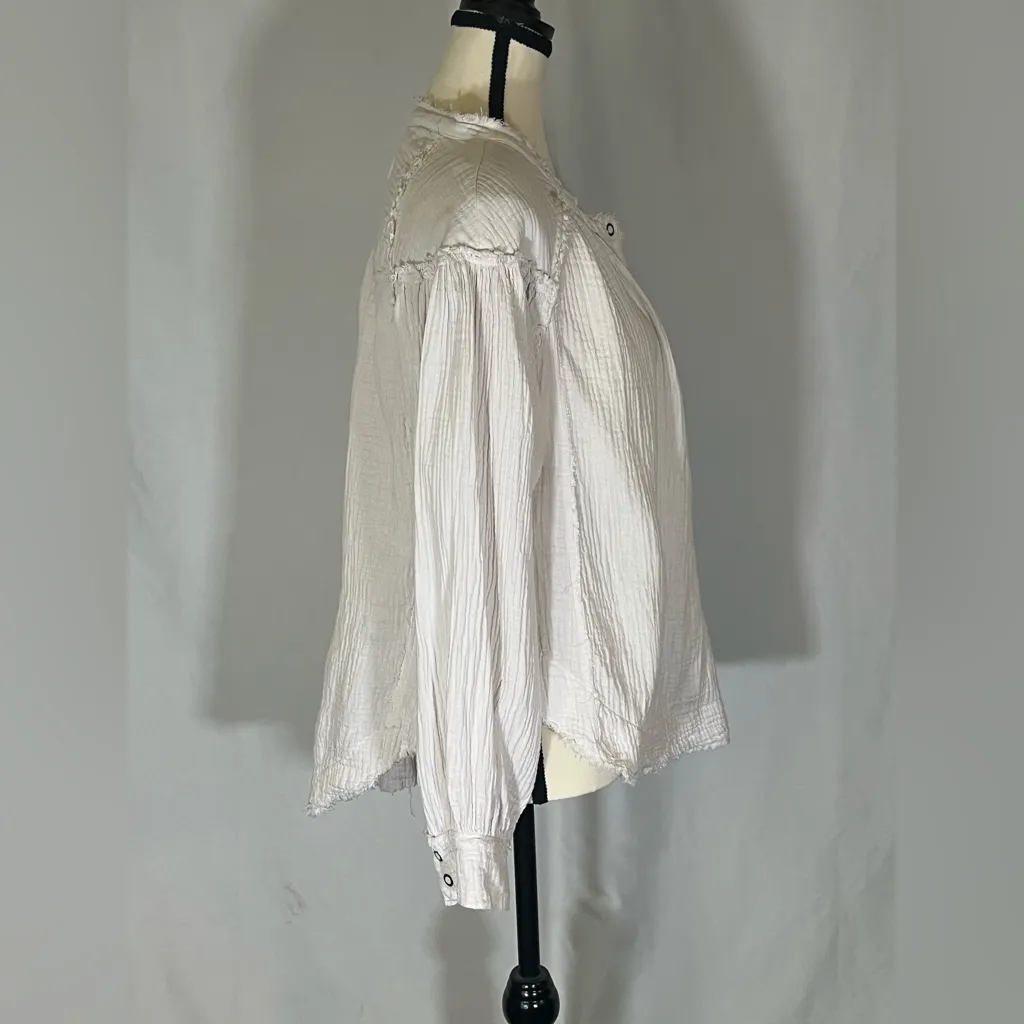 We The Free White w/Peach Shade Long Sleeve Button Up - Image 3