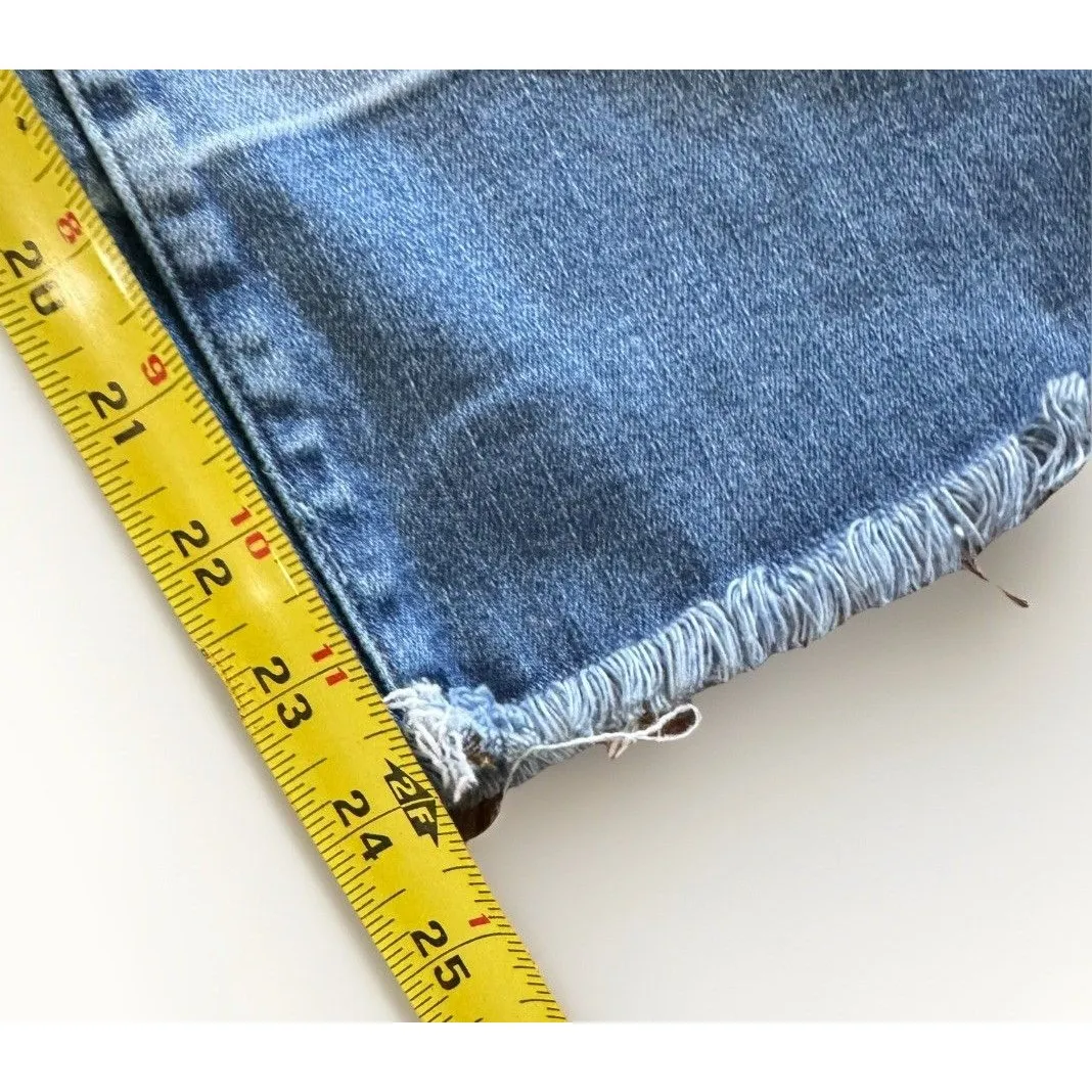 Judy Blue High-Rise Cropped Wide Leg Jeans 13/31 Blue Cotton Blend Raw Hem - Image 5