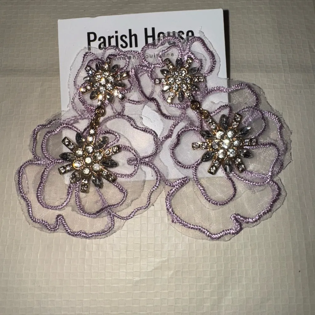 Floral Crystal Earrings Gold - Image 2