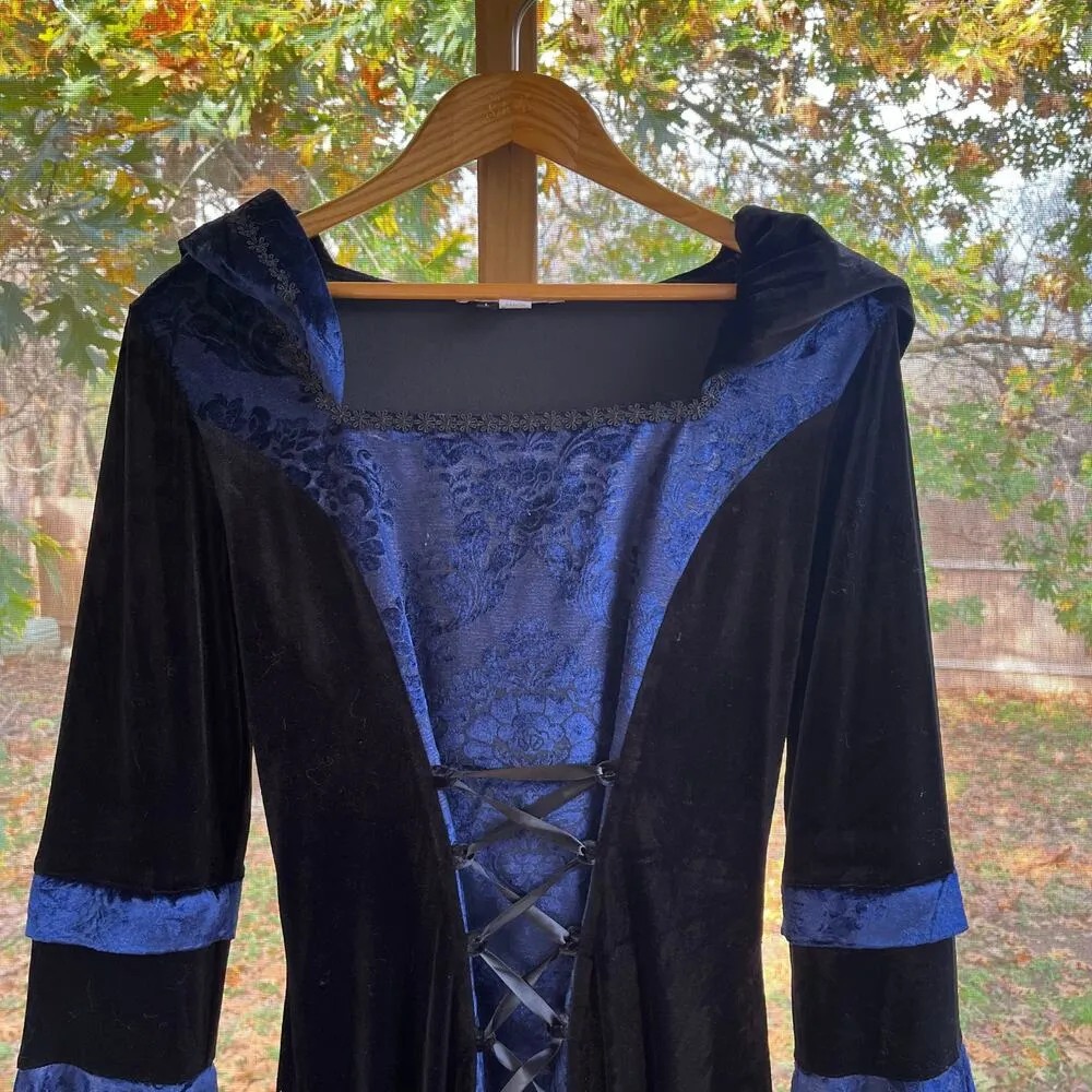 Victorian Choice Women's Black And Blue Velvet Medieval Dress Size L Size L - Image 3