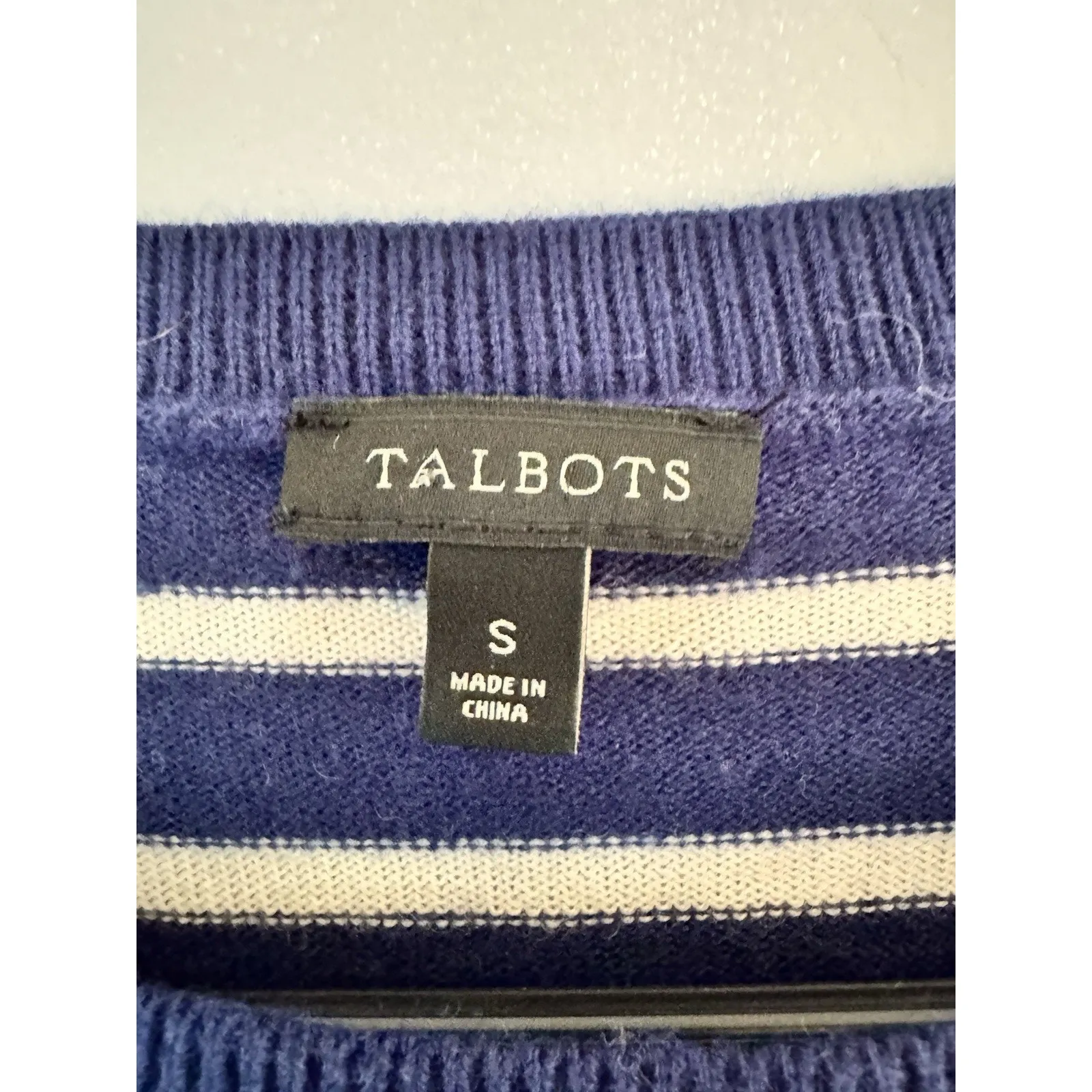 Talbots Lambs Wool Blend Tinsel Whale Blue Striped Sweater Small - Image 6
