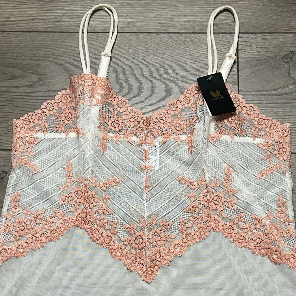 Wacoal Embrace Lace Sheer Embroidered Chemise Slip Cream Peach Size XL - Image 3