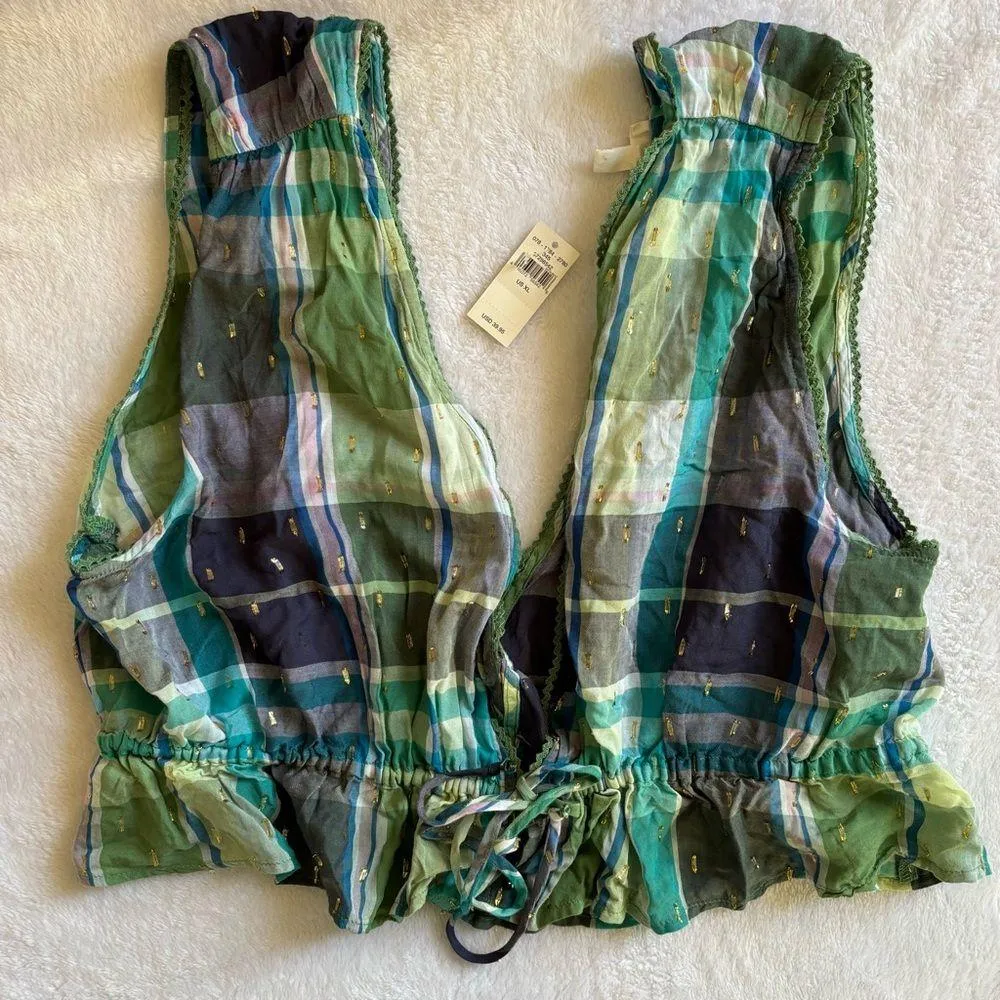 NWT Aerie Peplum Plaid Sleeveless Top - Image 3