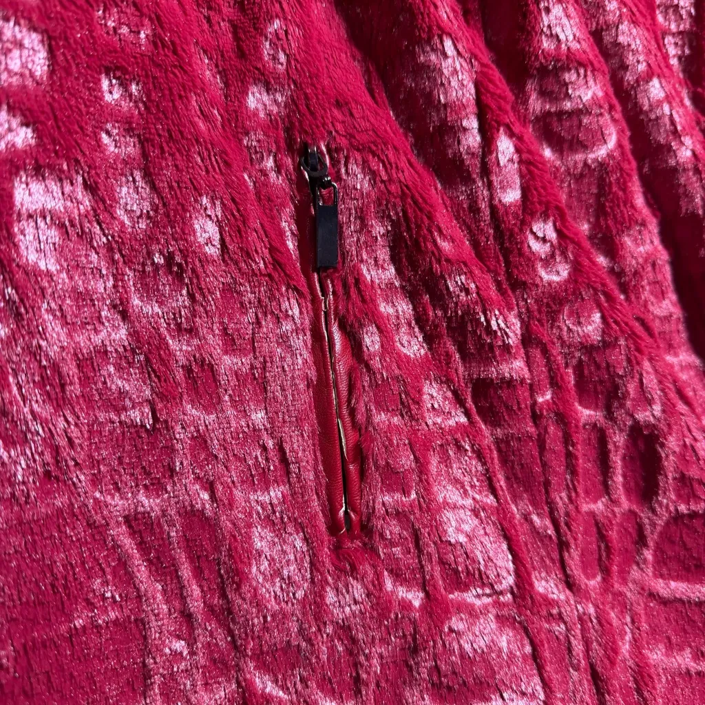 Adrienne Landau Red Faux Fur Croc Embossed Zip Jacket Women’s 2X Plush Luxe - Image 3