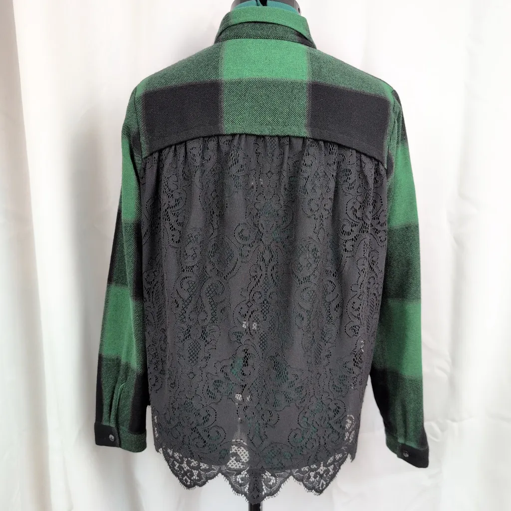 Sea New York Lace Back Wool Button Up Collared Shirt 10 Green - Image 2