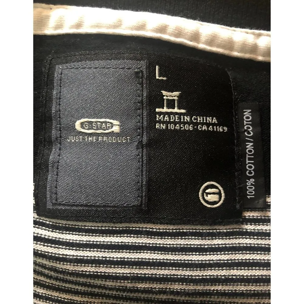 G - Star Raw V neck sweater striped black & white long fitted size large - Image 12