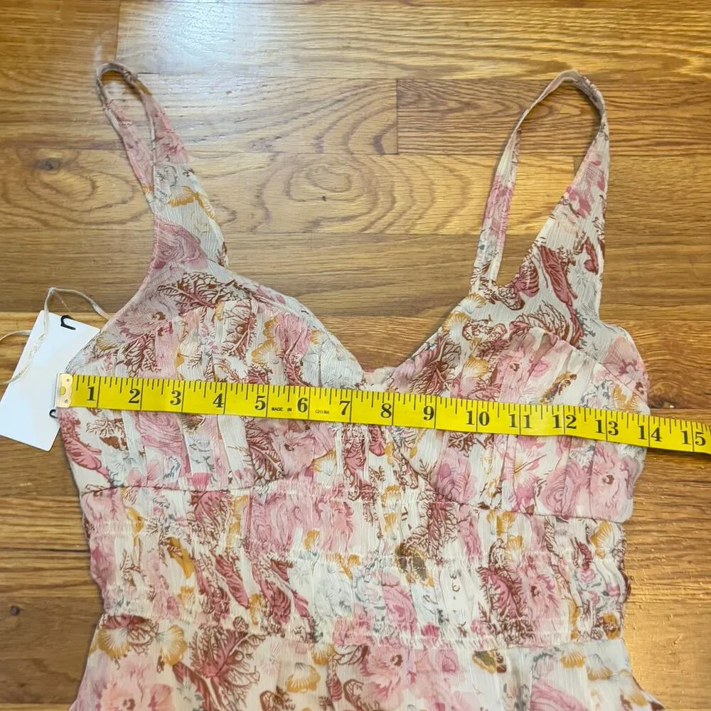 Floret Studios Women XS Taupe Mauve Cottage Fairy Floral Long Dress Romantic New Pink - Image 3