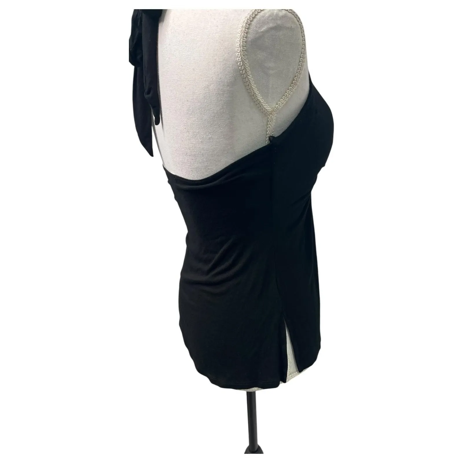 VTG Cache Halter Top Womens Medium Black Babydoll Crochet Boho Y2K Retro Fairy - Image 7