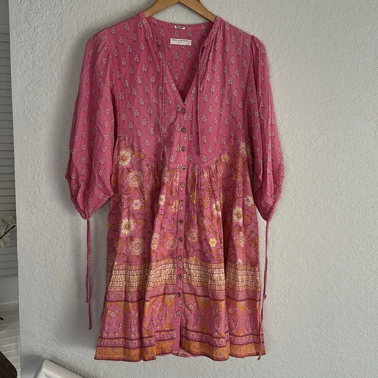Spell & the Gypsy Dress Pink Mauve Boho Vacation Indie Peasant Bohemian Beachy Size M - Image 2