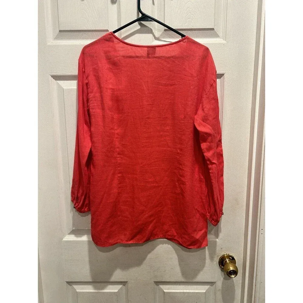 Saks Fifth Avenue 100% Linen Top‎ Tunic Pink V-Neck Coastal Beach Medium - Image 4