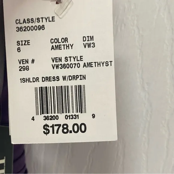 White by Vera‎ Wang Formal Gown One Shoulder Amethyst Dress Size 6 Purple - Image 9