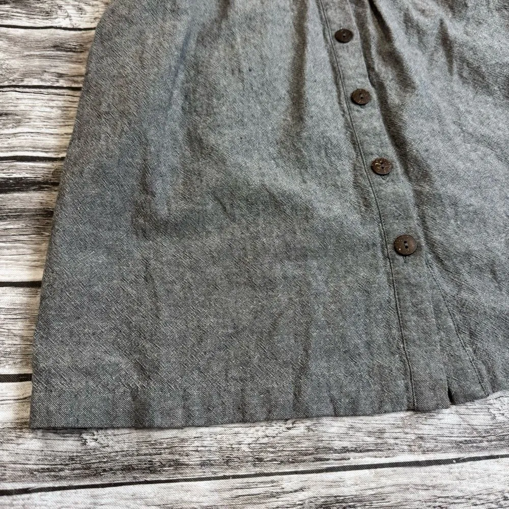 Lark & Wolff Women's Full Button Front Dress Grey Gray XS Extra Small Linen Mini Brown - Image 10