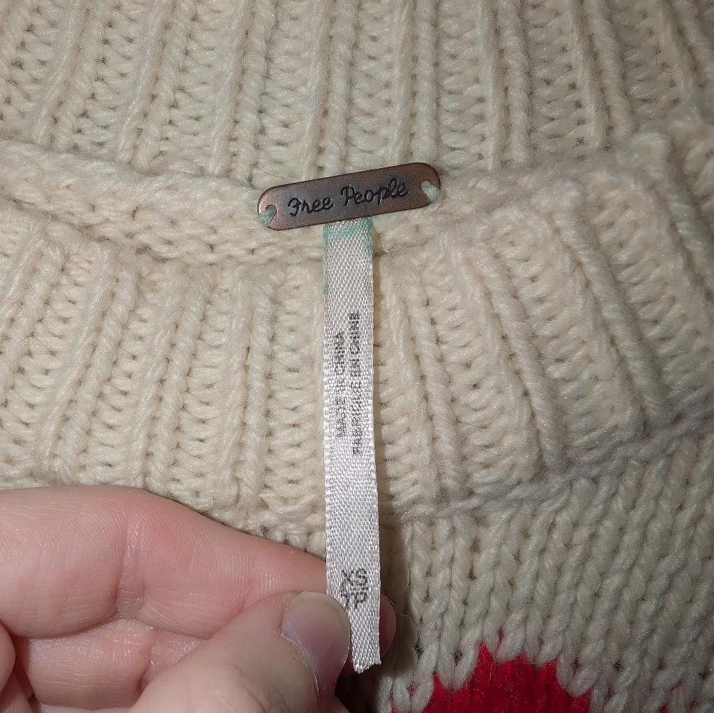 Free People I Heart You Wool Blend Crop Sweater XSmall Red/Cream - Image 3