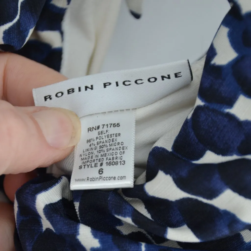 Robin Piccone Aubrey Halter Plunge One Piece Swimsuit Blue and White Women's 6 - Image 4