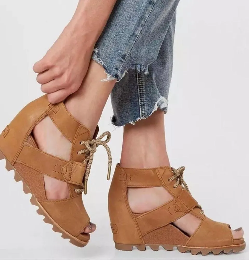 EUC Sorel Leather Joanie Wedge Sandals Tan
Size 11 - Image 2