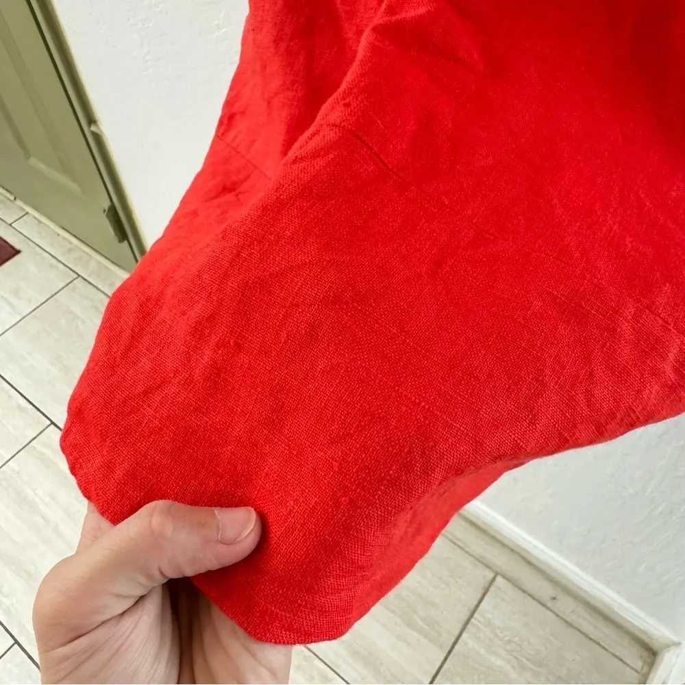 Emerson Fry Red Linen A Line Mod Tank Top Pocket V Neck Clasp Closure XS - Image 9