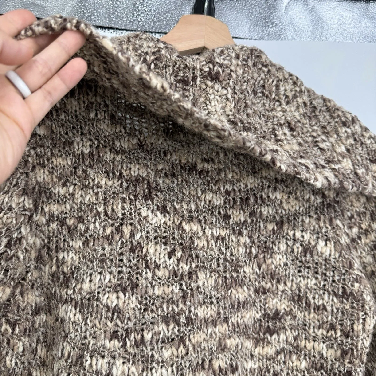 BKE Women's Wool Blend Knit Sweater Size L Brown Markled Shawl Collar Gilmore - Image 6