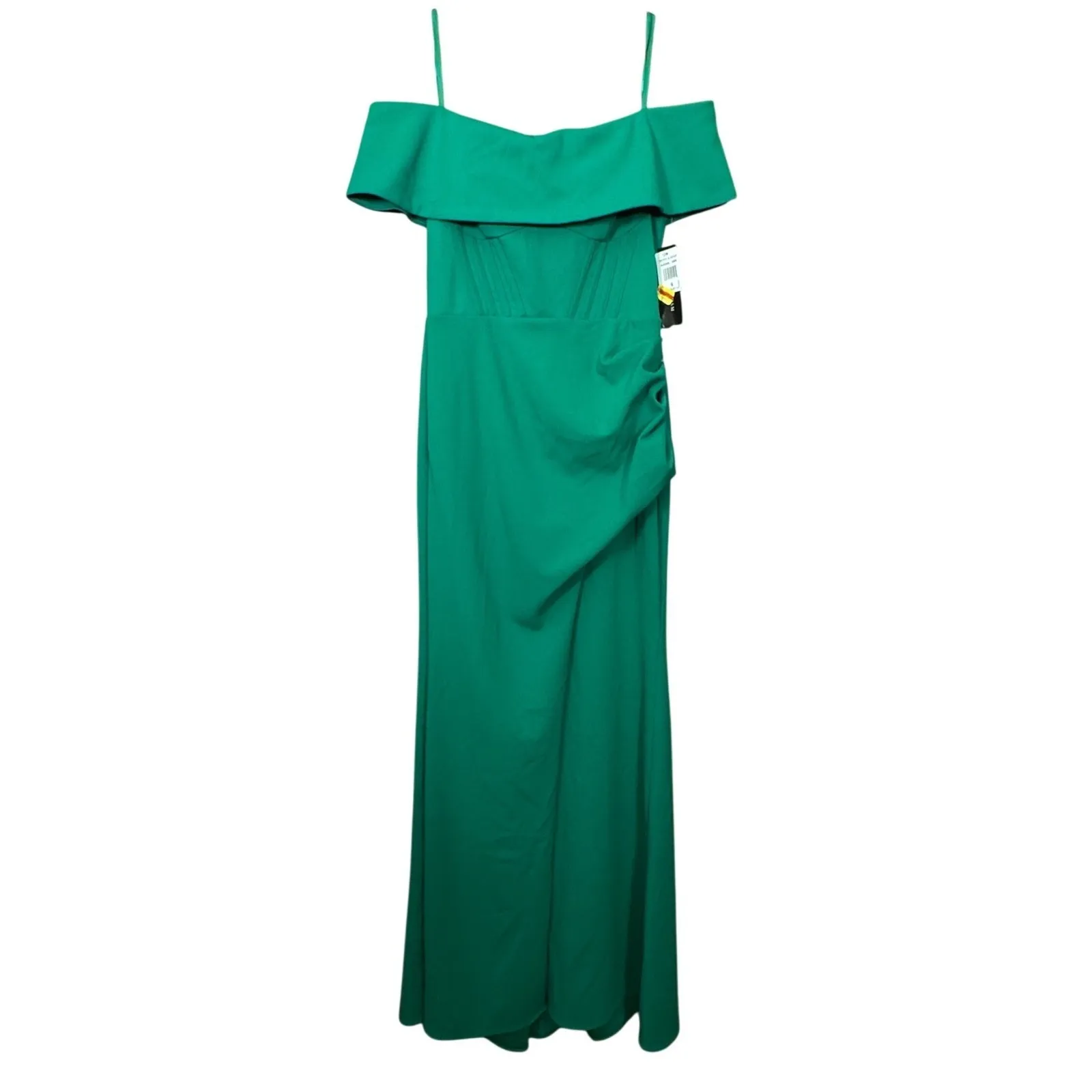 Betsy & Adam "Ellie" Scuba Crepe Off Shoulder Boning Maxi Gown Prom Evening Sz 6 - Image 2