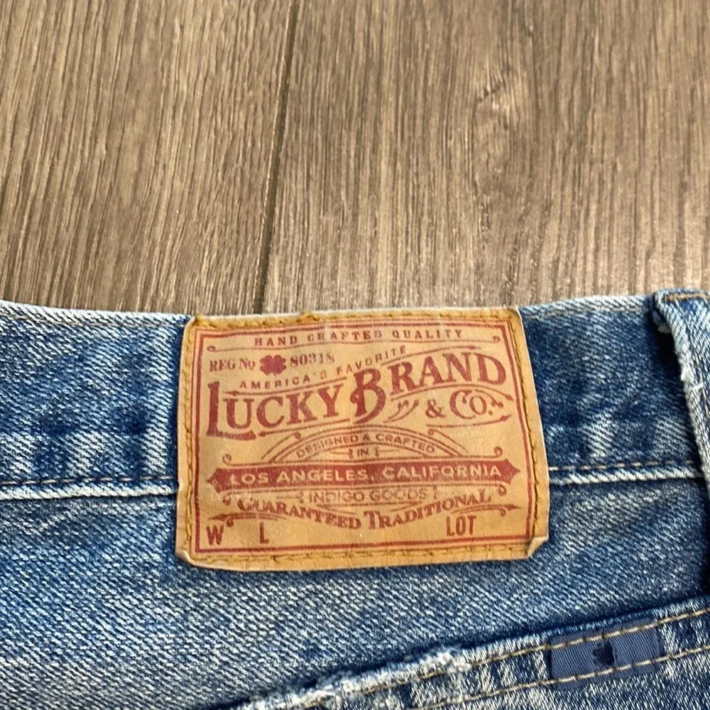 Lucky Brand High Rise Distressed Graphic Button Fly Cut Off Blue Jean Shorts Siz - Image 10