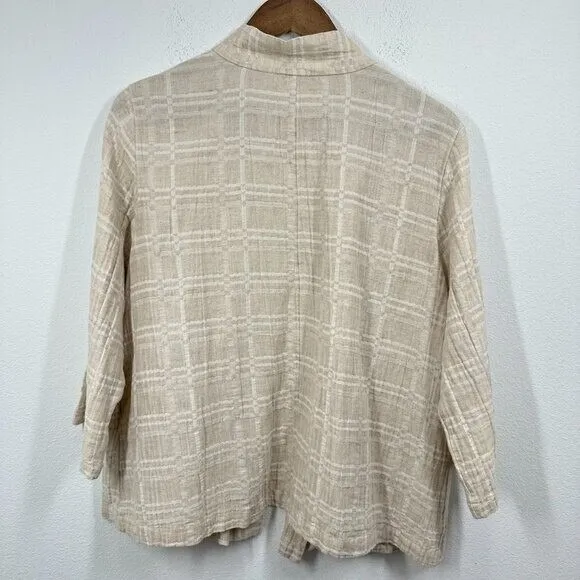 Eileen Fisher Size Large White Cream Organic Linen Cotton Blend Lightweight Coat - Image 3