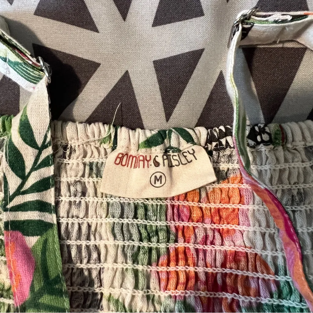 Bombay Paisley Tropical Floral Striped Cotton Flax Sleeveless Sundress Size M‎ Pink Size M - Image 7