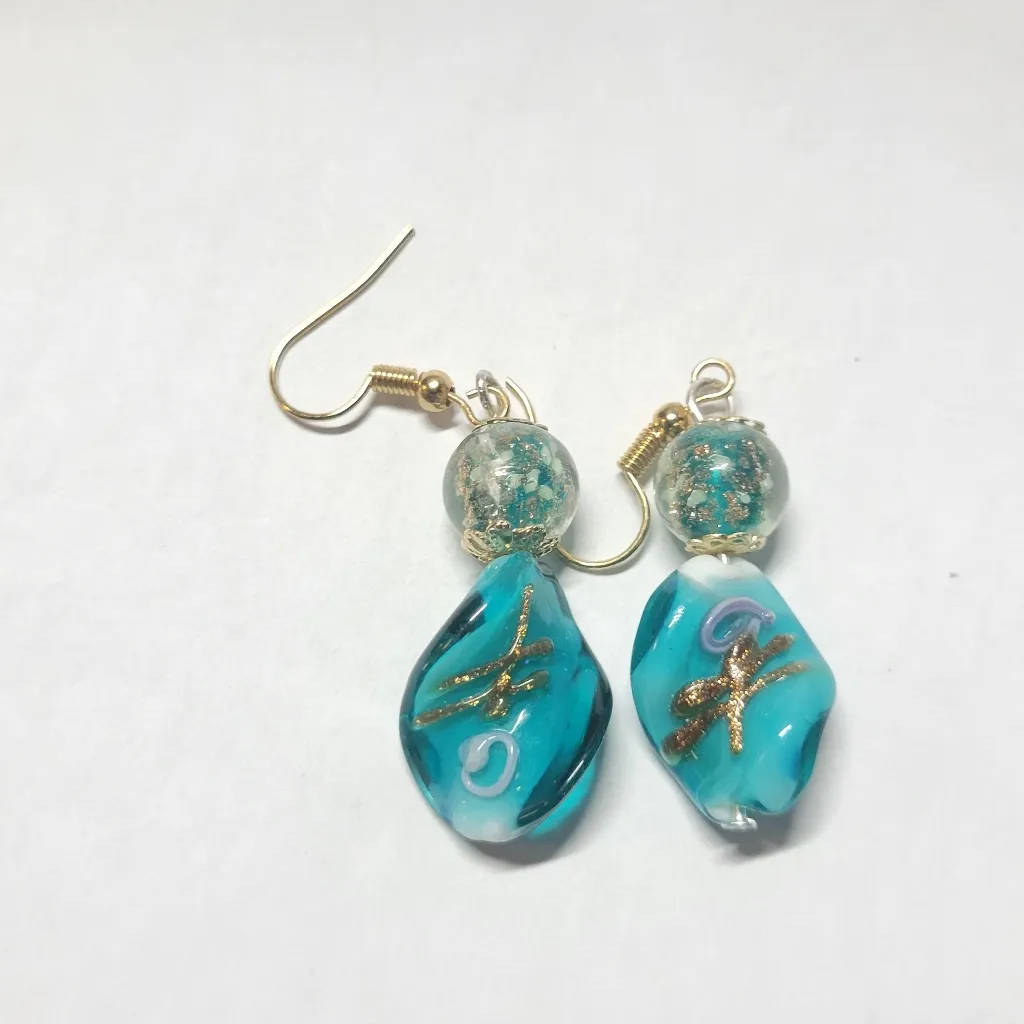 Twisted Teal, Gold, and Silver Drop Dangle Earrings - Image 4