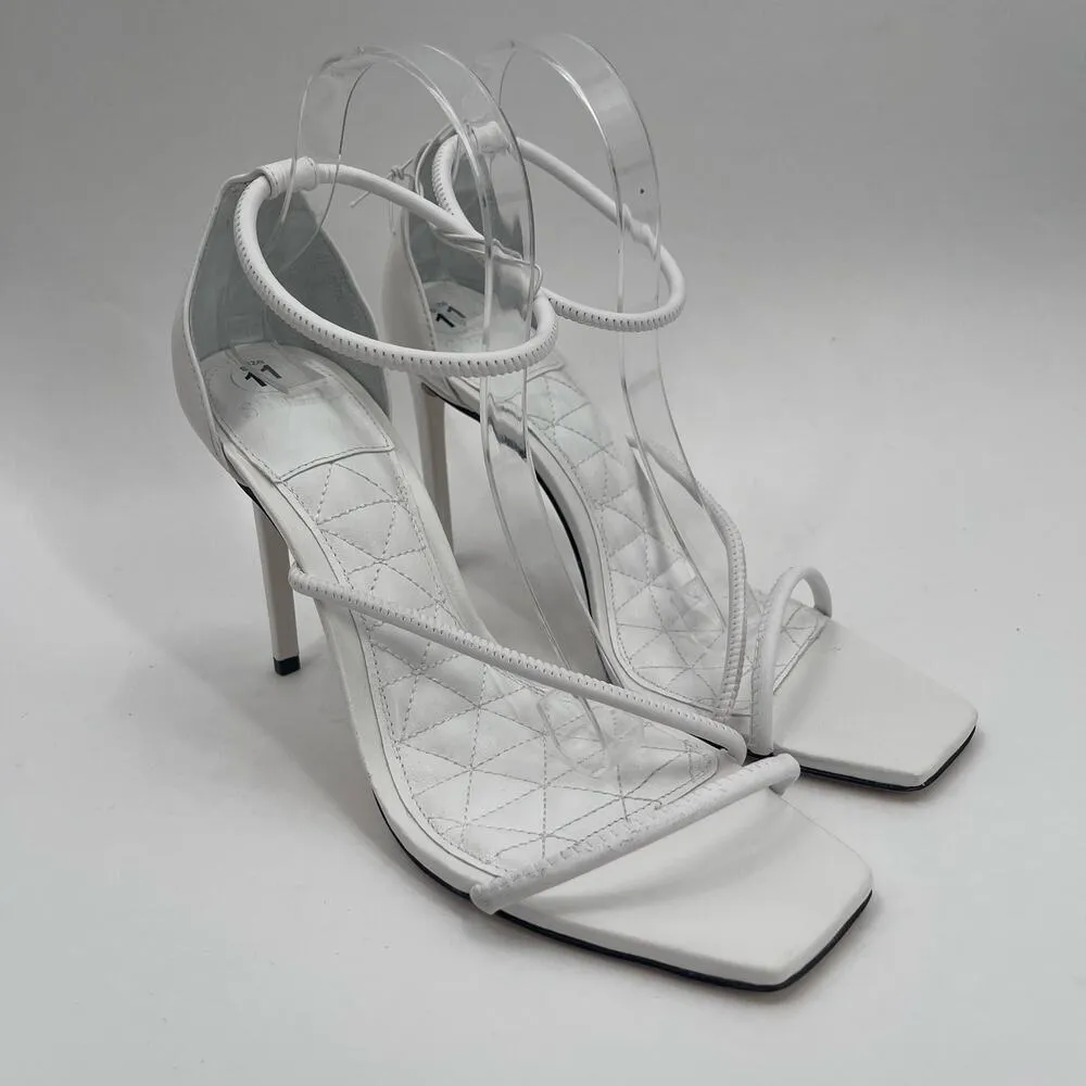 SCHUTZ Gaiah Heels Size 11 White Strappy High Heel Bungee Cord Stretch Stiletto - Image 2