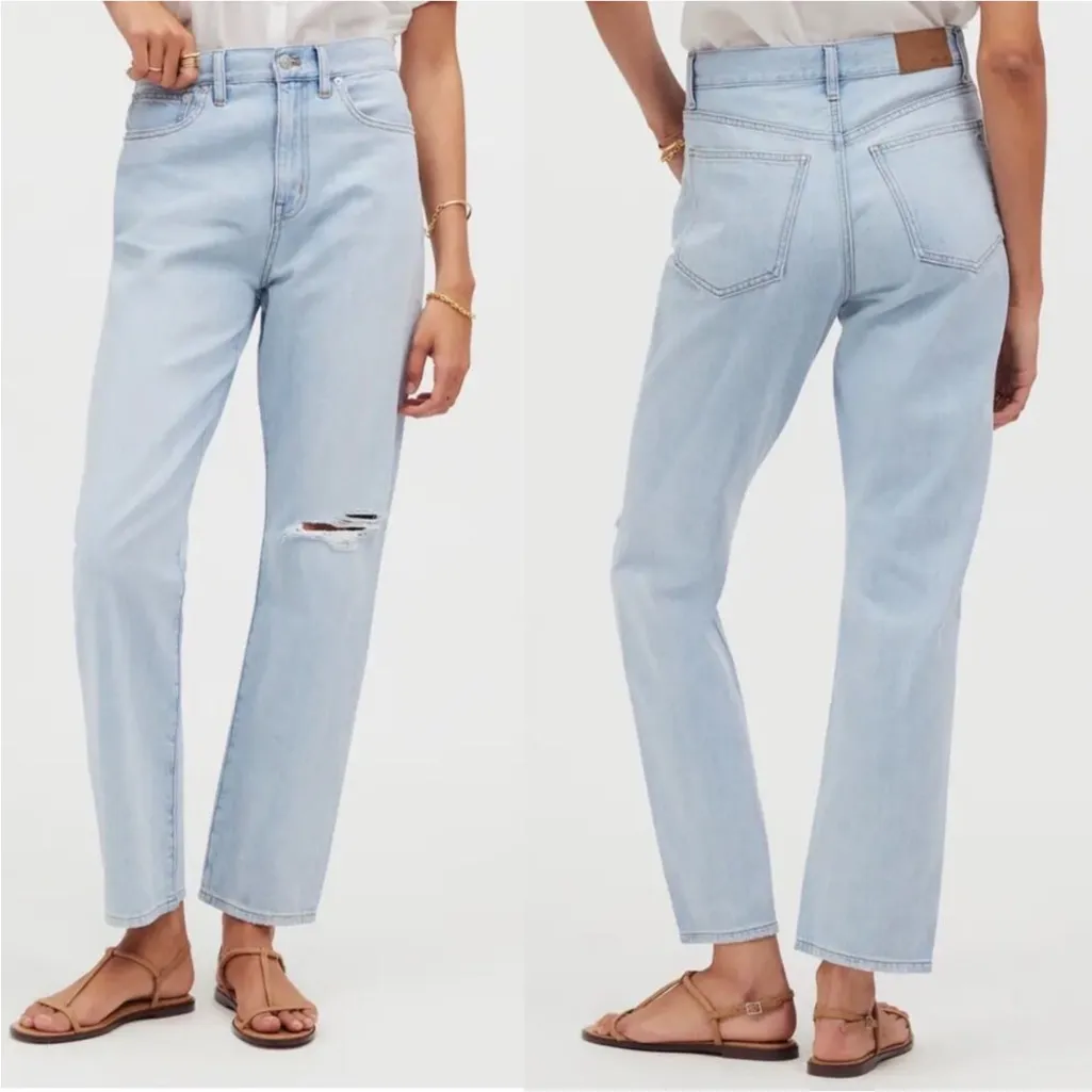 NWT Madewell 90s Straight Crop Ripped Knee Jeans Fitzgerald Light Blue Denim 27 - Image 3