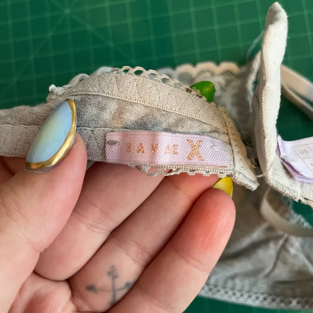 Savage X Fenty Women S Light Gray Cotton Essentials Lace Trim Bralette Unlined - Image 5