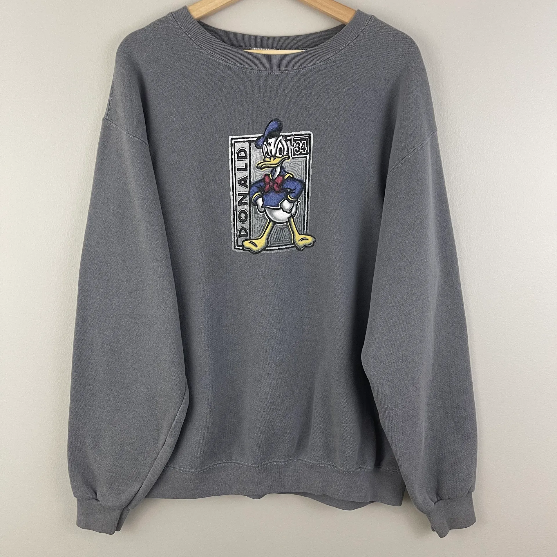 Vintage  Light Grey Donald Duck '34 Graphic Crewneck Pullover Sweatshirt - Image 2