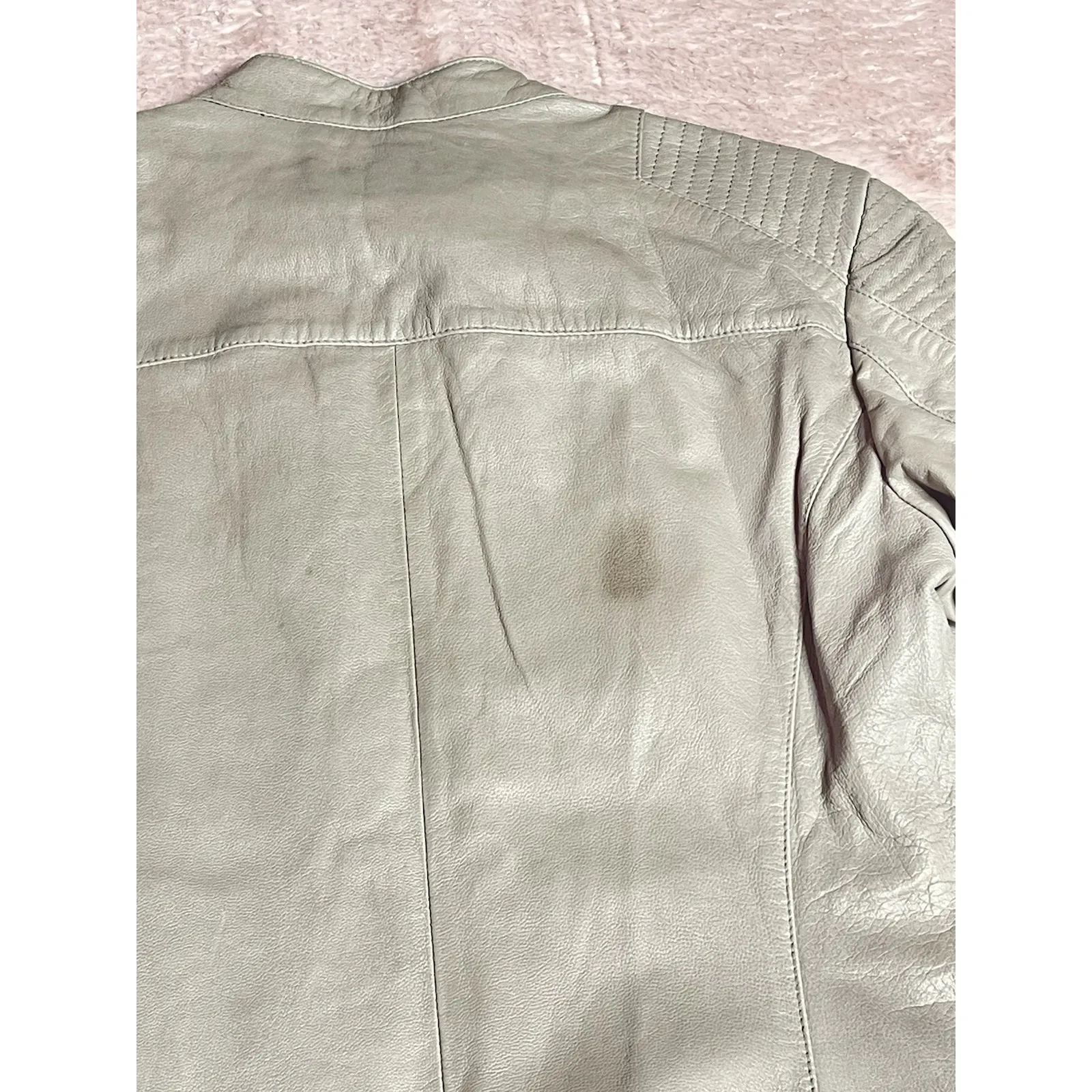 Hugo Boss Leather Jacket Women's Size Small Beige Full Zip Top Biker Style READ - Image 7