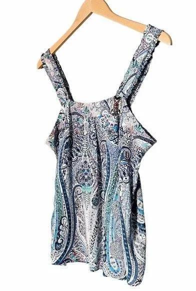 NWT Catherine Malandrino Square Neck Ruffle Strap Tank Blue Paisley Size XL NEW - Image 8