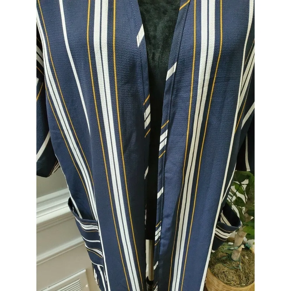 Boutique Lulu Lala Women's Blue Striped Polyester Open Front Casual Cardigan S - Image 3